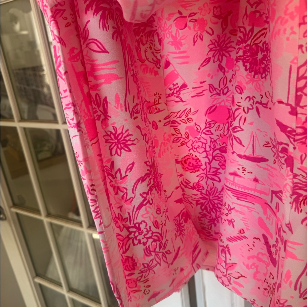 Lilly Pulitzer Pink Floral Dress with White Lace - Picture 3 of 5